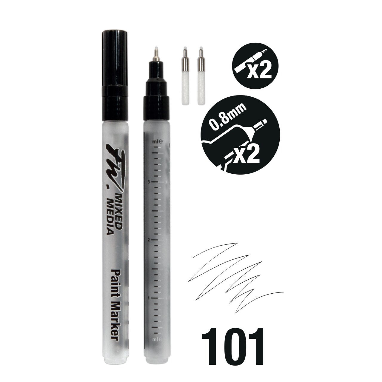 Daler-Rowney FW Empty Mixed Media Paint Markers & Nib Sets, 2-Marker & 2-Nib Set .8mm Markers, .8mm Technical Nibs
